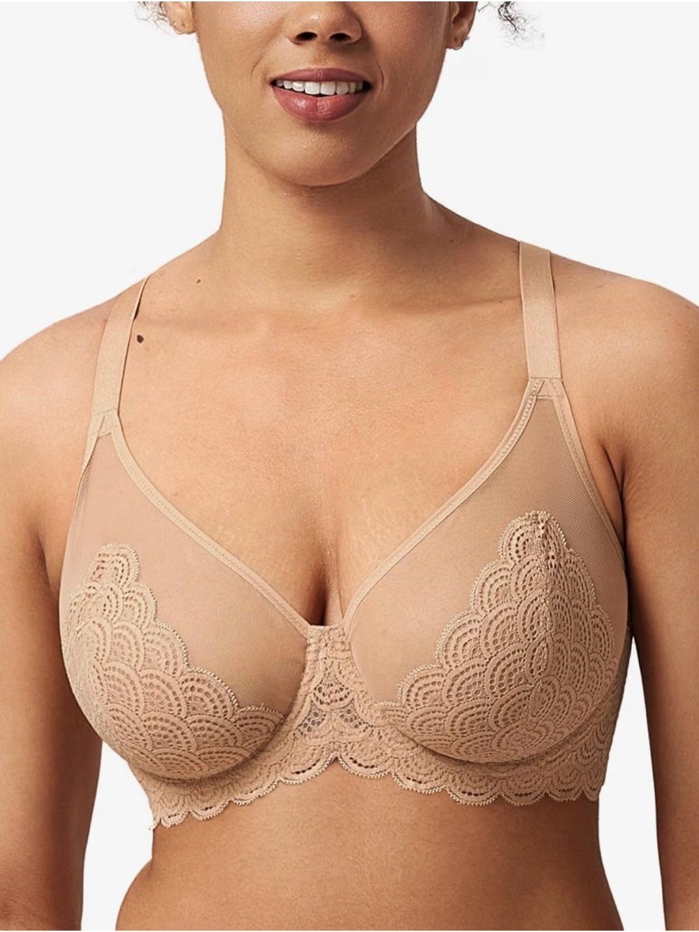NWOT HSIA Mermaid Scales Lace Minimizer Bra 40DDD Natural Nude